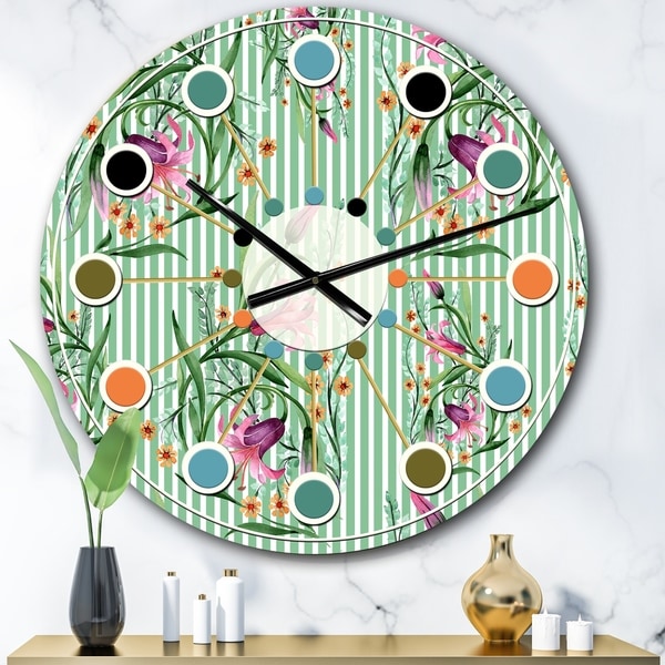 Designart 'Floral Botanical Retro IX' Mid-Century wall clock