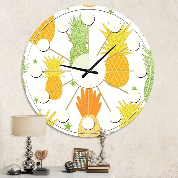 Designart 'Pineapple Summer Bliss II' Mid-Century wall clock
