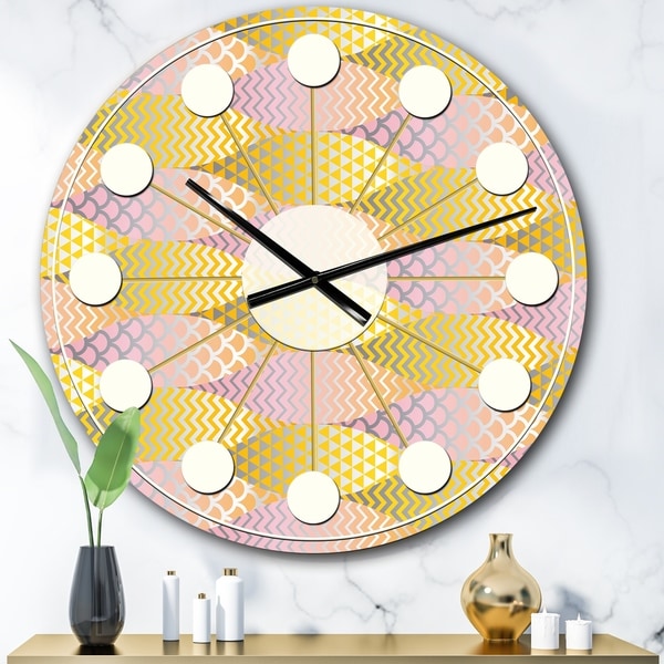 Designart 'Golden Geometrical Fish Scale' Mid-Century wall clock