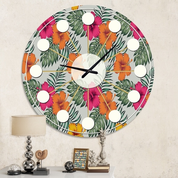 Designart 'Retro tropical Leaves III' Mid-Century wall clock