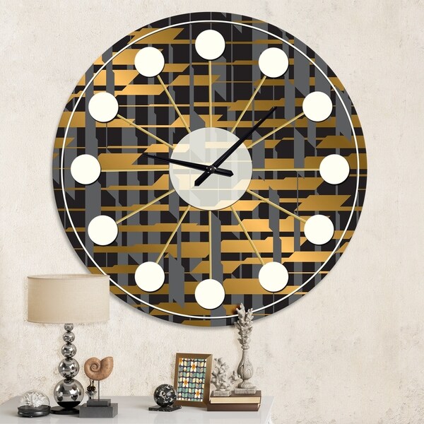 Designart 'Gold Checkered Pattern I' Mid-Century wall clock