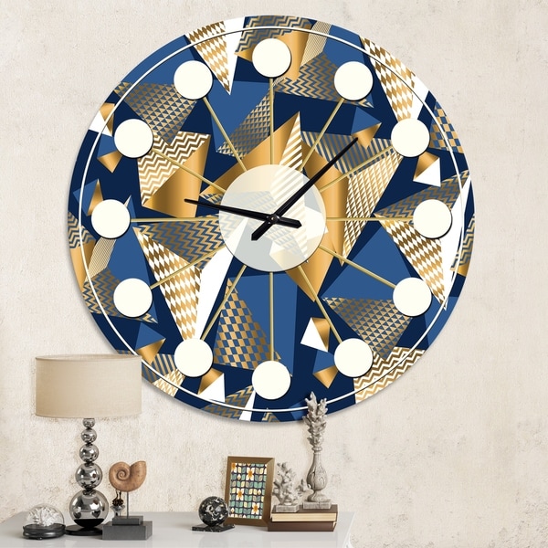 Designart 'Gold and Blue Cubes' Mid-Century wall clock
