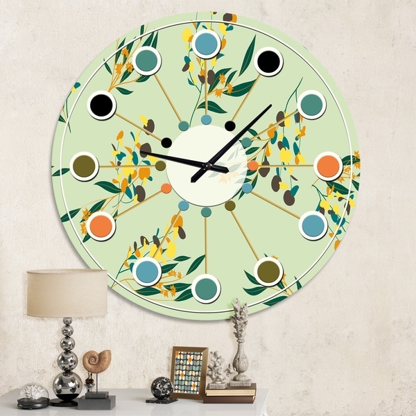 Designart 'Bright Eucalyptus Floral Pattern III' Mid-Century wall clock