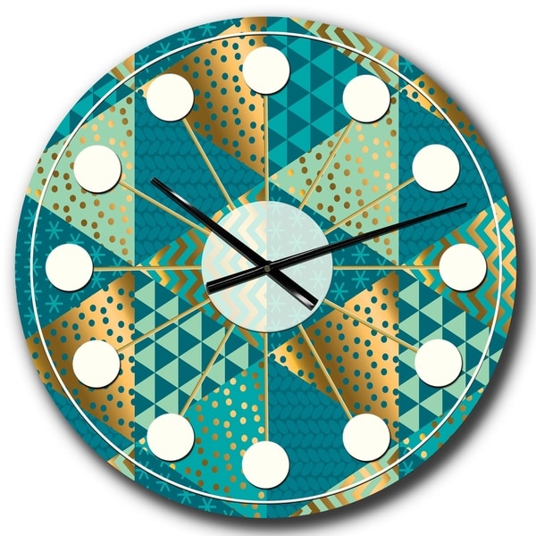 Designart 'Gold and Blue Dynamics I' Mid-Century wall clock