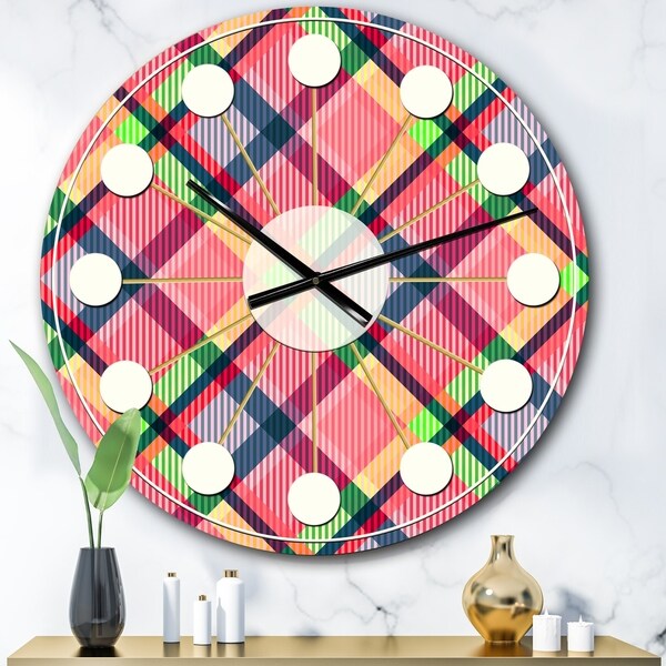 Designart 'Tartan Geometrical Texture I ' Mid-Century wall clock
