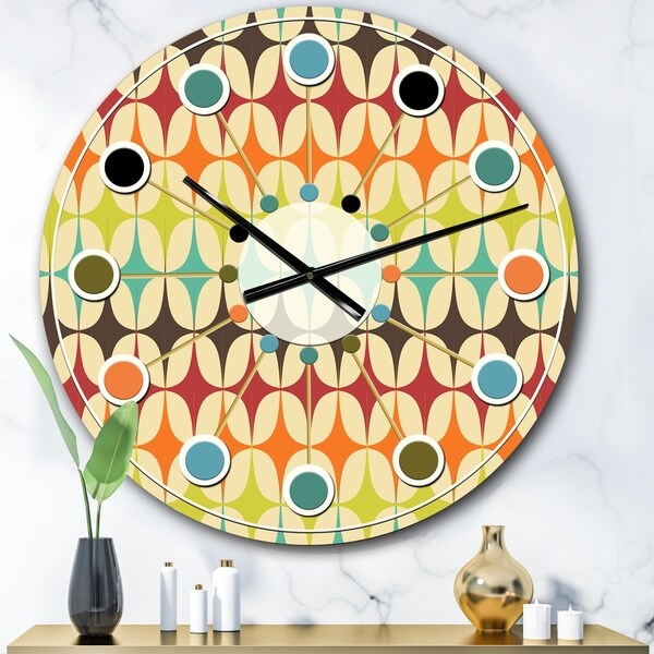 Designart 'Abstract Retro Geometric Pattern V' Mid-Century wall clock
