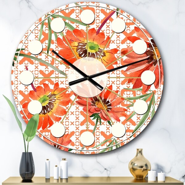 Designart 'Floral Botanical Retro I' Mid-Century wall clock