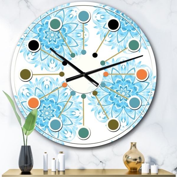Designart 'Circular Geometric In Blue' Mid-Century wall clock