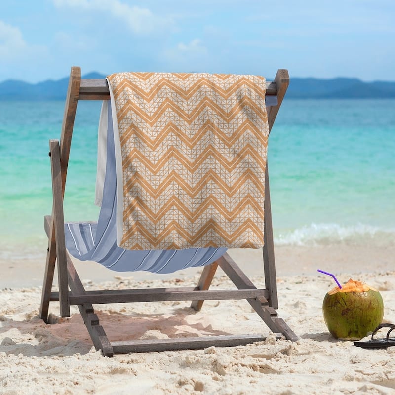 Classic Hand Drawn Chevron Pattern Beach Towel - 36 x 72 - Cotton - Orange