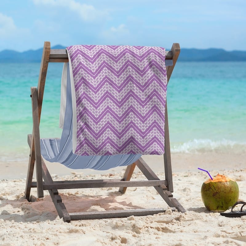 Classic Hand Drawn Chevron Pattern Beach Towel - 36 x 72 - Cotton - Violet