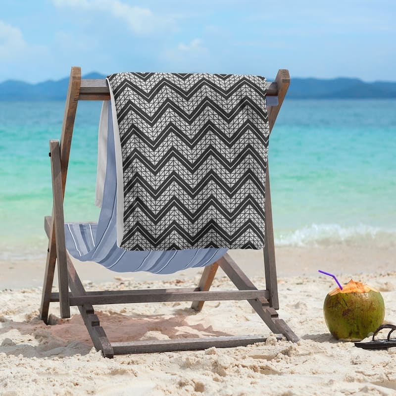 Classic Hand Drawn Chevron Pattern Beach Towel - 36 x 72 - Cotton - Black