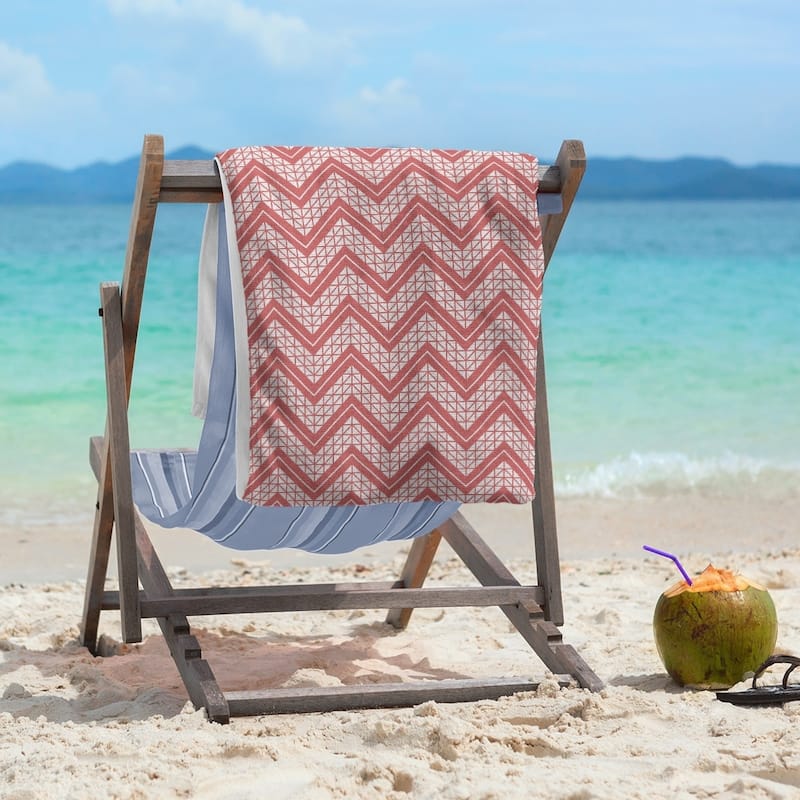 Classic Hand Drawn Chevron Pattern Beach Towel - 36 x 72 - Cotton - Red