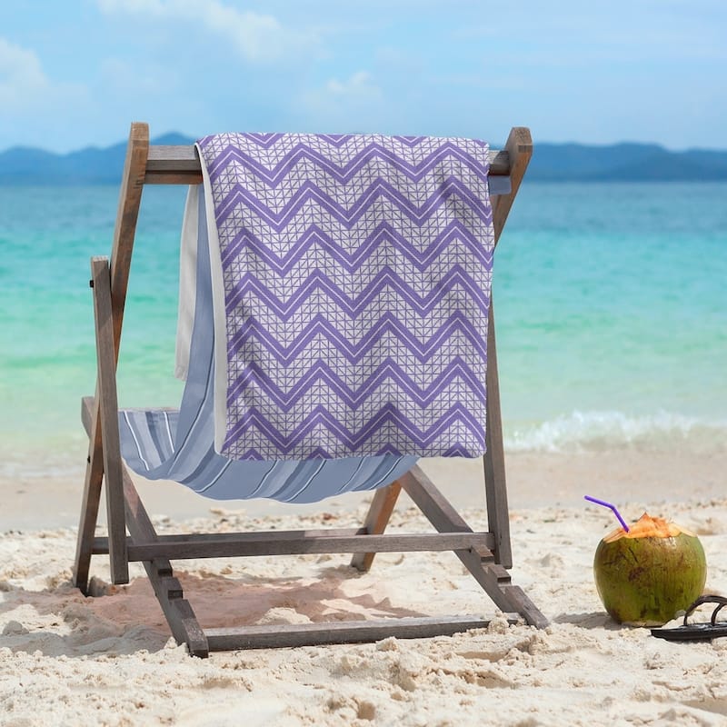 Classic Hand Drawn Chevron Pattern Beach Towel - 36 x 72 - Cotton - Purple