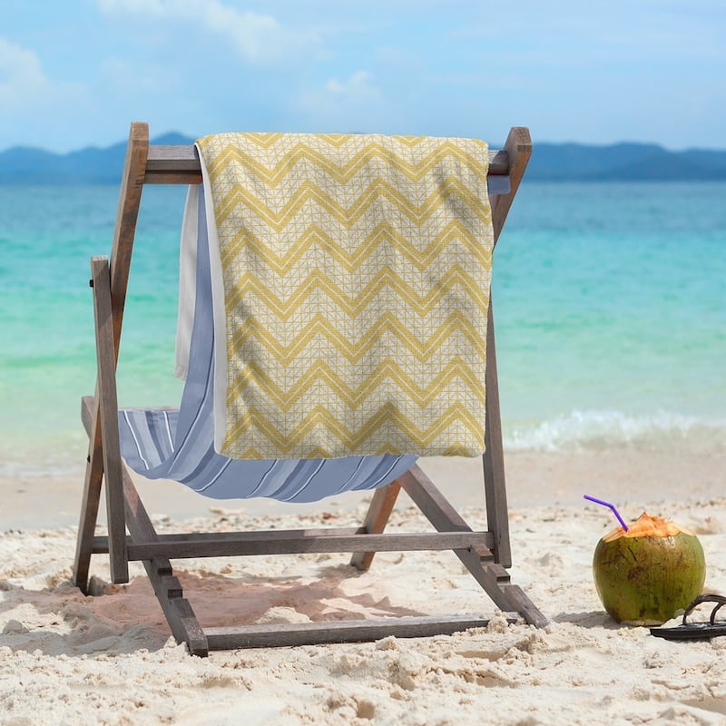 Classic Hand Drawn Chevron Pattern Beach Towel - 36 x 72 - Microfiber - Yellow