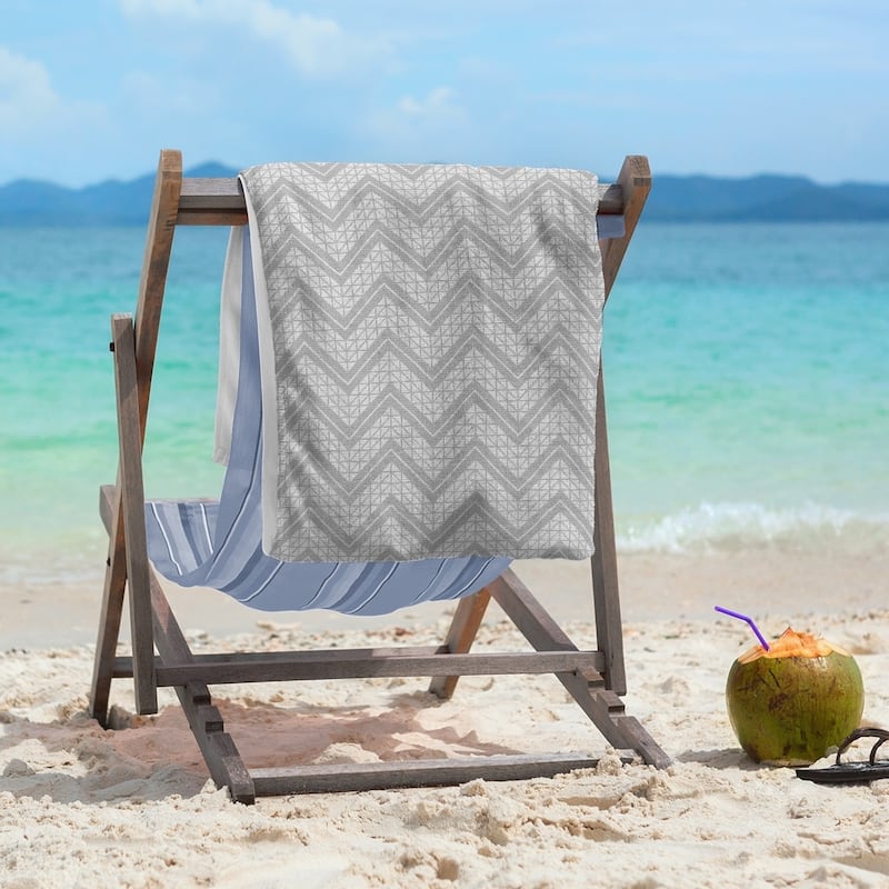 Classic Hand Drawn Chevron Pattern Beach Towel - 36 x 72 - Microfiber - Gray