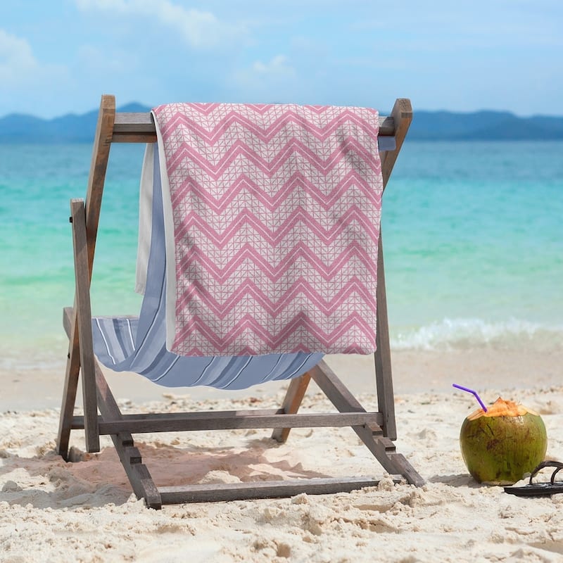 Classic Hand Drawn Chevron Pattern Beach Towel - 36 x 72 - Cotton - Pink