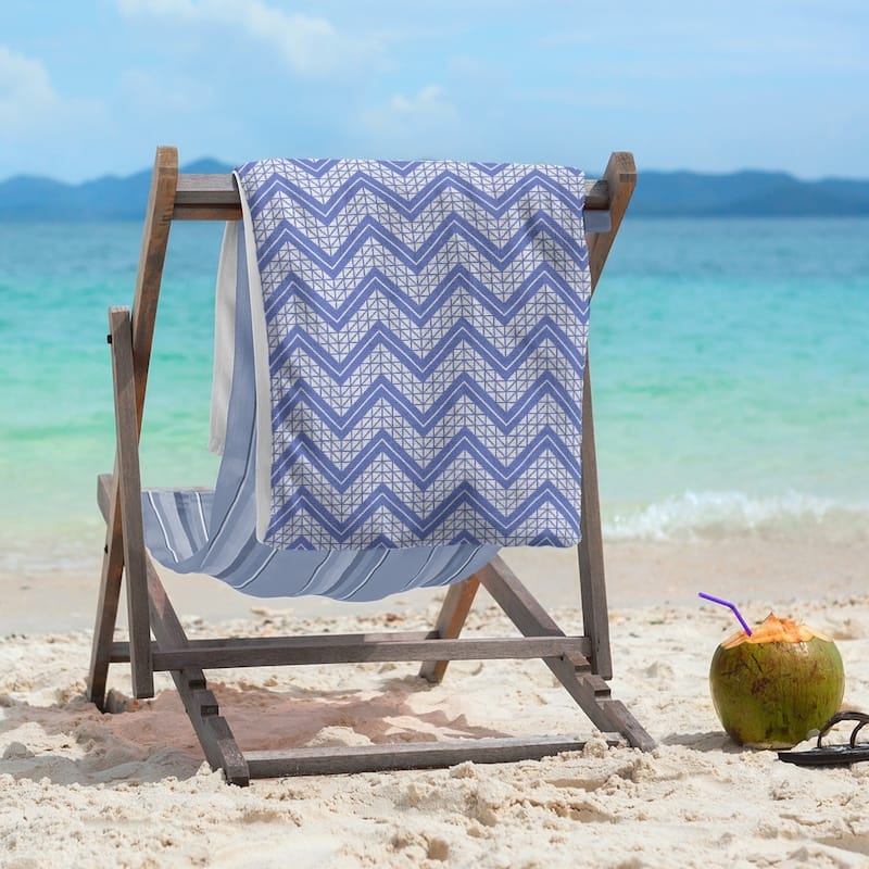 Classic Hand Drawn Chevron Pattern Beach Towel - 36 x 72 - Microfiber - Blue