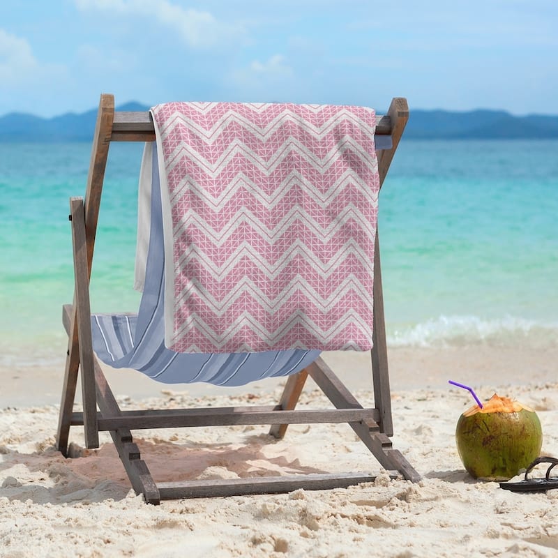 Reverse Classic Hand Drawn Chevrons Beach Towel - 36 x 72 - Microfiber - Pink