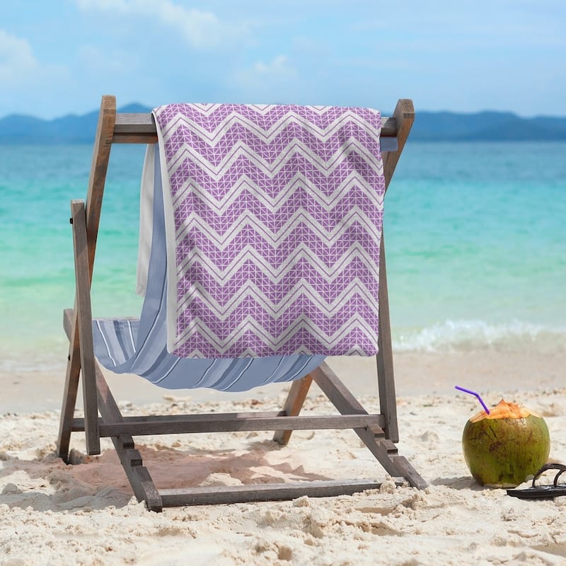 Reverse Classic Hand Drawn Chevrons Beach Towel - 36 x 72 - Microfiber - Violet