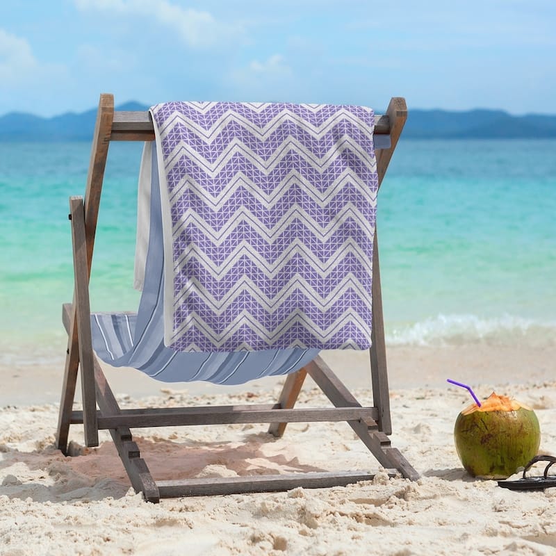 Reverse Classic Hand Drawn Chevrons Beach Towel - 36 x 72 - Microfiber - Purple