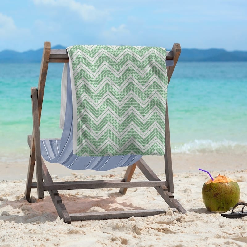 Reverse Classic Hand Drawn Chevrons Beach Towel - 36 x 72 - Cotton - Green