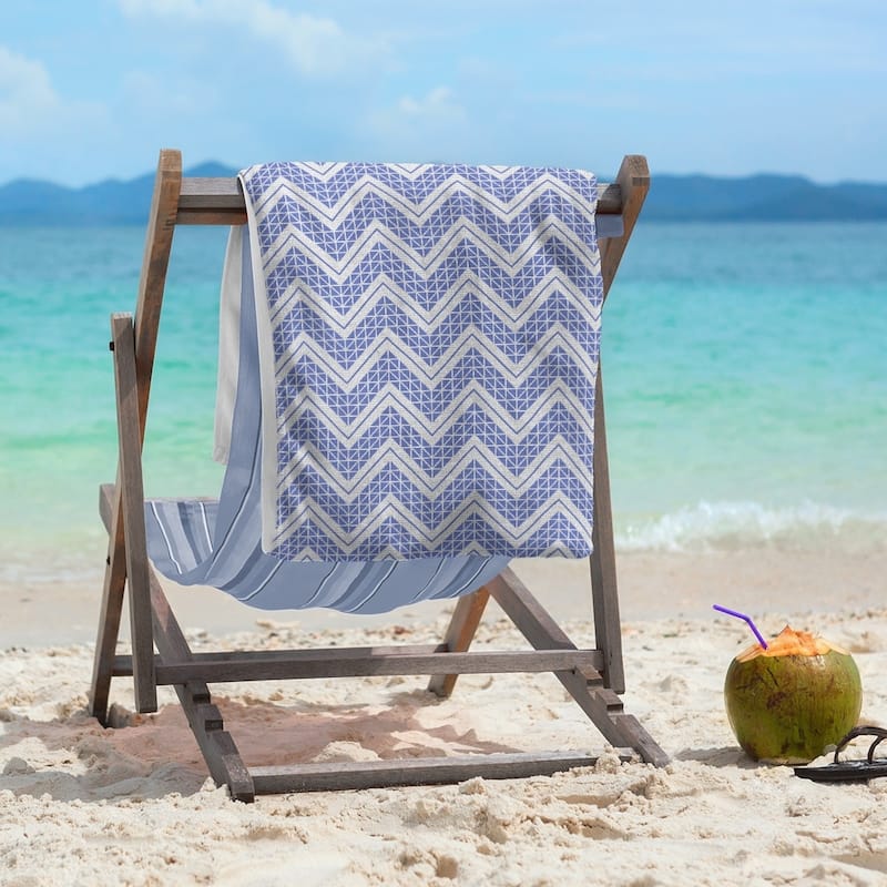 Reverse Classic Hand Drawn Chevrons Beach Towel - 36 x 72 - Cotton - Blue