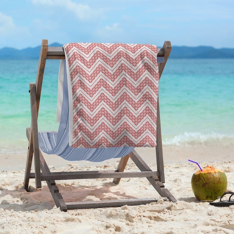 Reverse Classic Hand Drawn Chevrons Beach Towel - 36 x 72 - Microfiber - Red