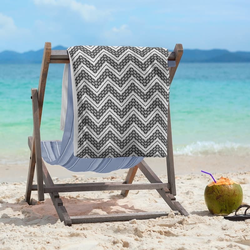 Reverse Classic Hand Drawn Chevrons Beach Towel - 36 x 72 - Cotton - Black