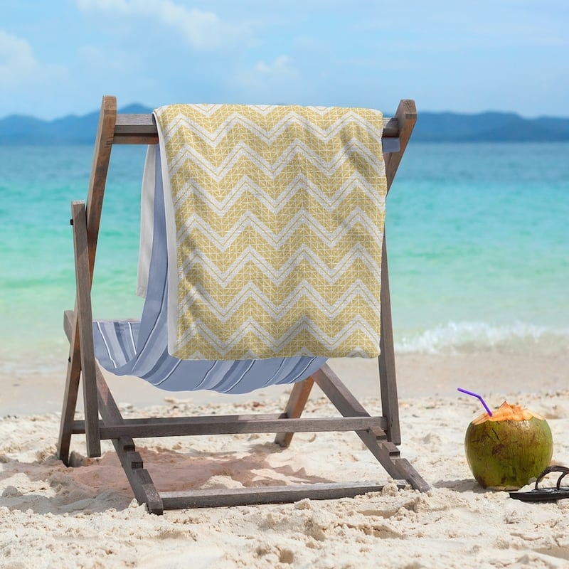 Reverse Classic Hand Drawn Chevrons Beach Towel - 36 x 72 - Cotton - Yellow