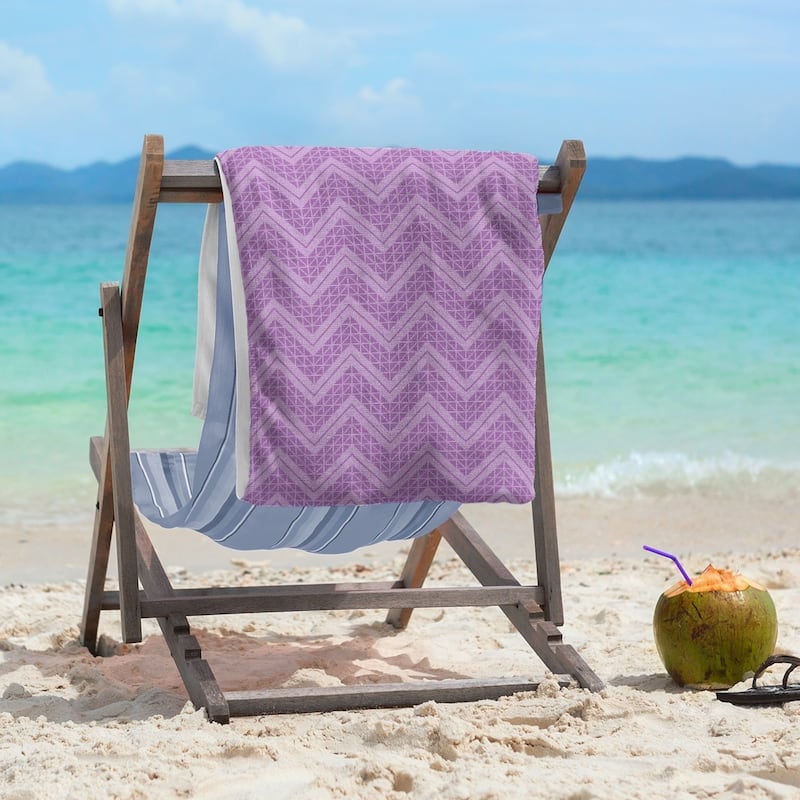 Reverse Monochromatic Hand Drawn Chevrons Beach Towel - 36 x 72 - Microfiber - Violet