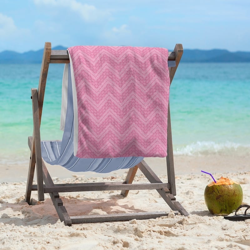 Reverse Monochromatic Hand Drawn Chevrons Beach Towel - 36 x 72 - Cotton - Pink