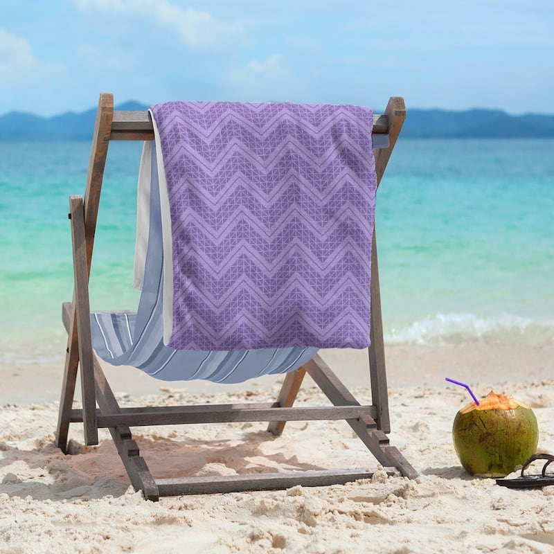 Reverse Monochromatic Hand Drawn Chevrons Beach Towel - 36 x 72 - Microfiber - Purple