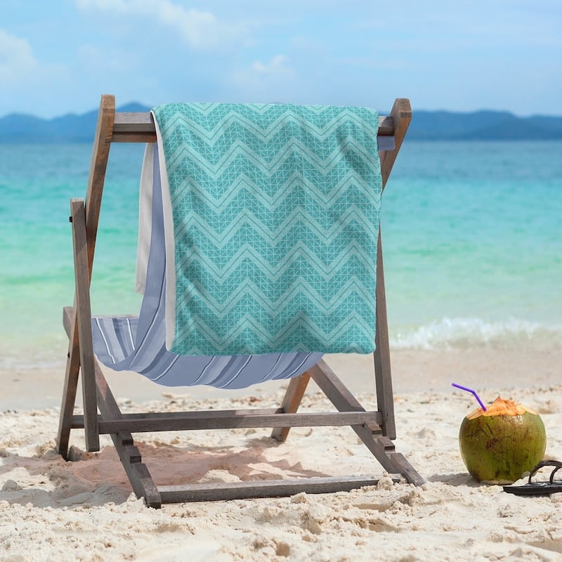 Reverse Monochromatic Hand Drawn Chevrons Beach Towel - 36 x 72 - Microfiber - Teal