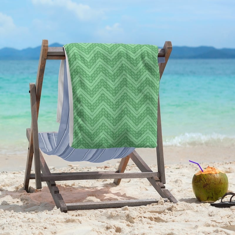 Reverse Monochromatic Hand Drawn Chevrons Beach Towel - 36 x 72 - Microfiber - Green