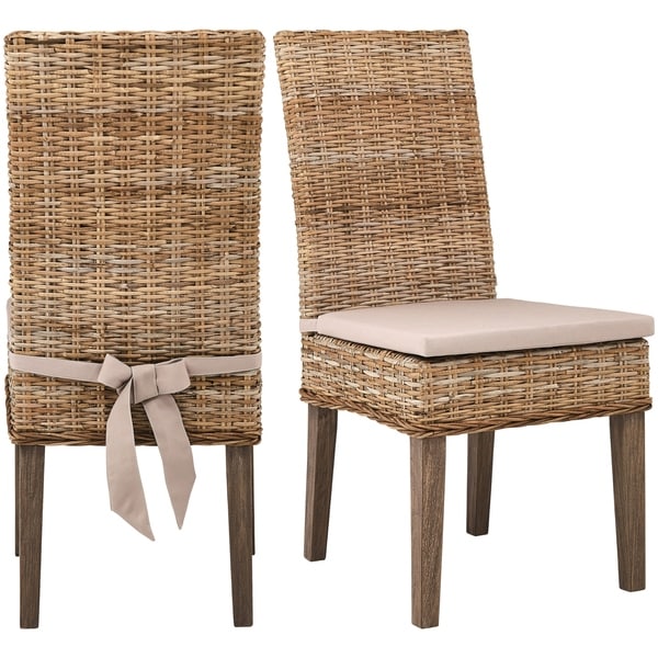 Shop Rattan Wicker Wood Dining Chairs with Cushion Seat ...