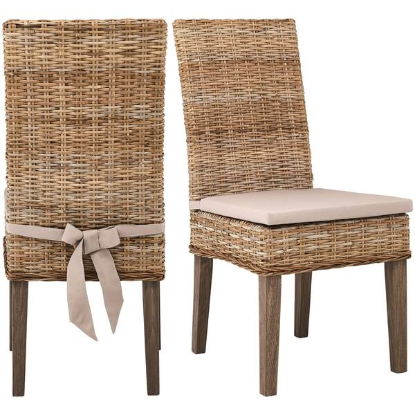 Shop Rattan Wicker Wood Dining Chairs With Cushion Seat Pads Set Of 2 Overstock 28496355