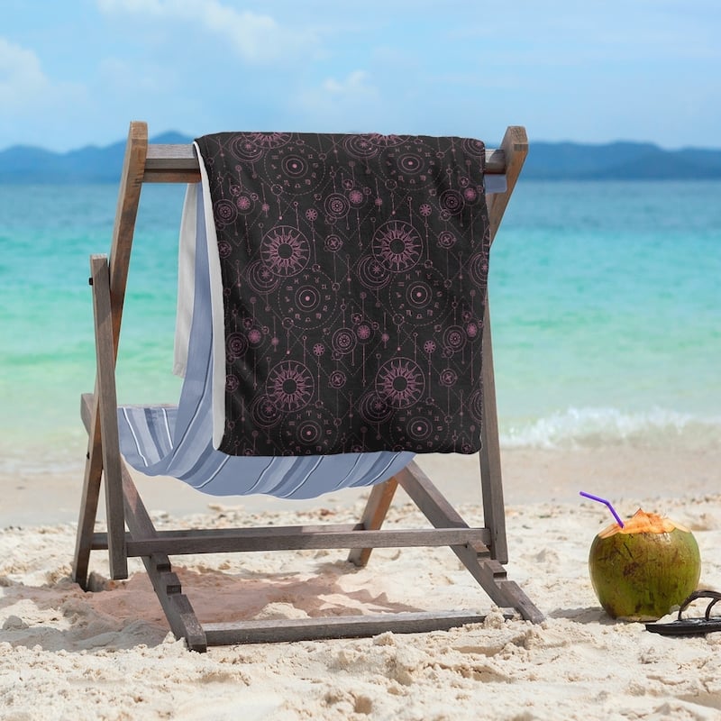 Astrology Pattern Beach Towel - 36 x 72 - Cotton - Black & Pink