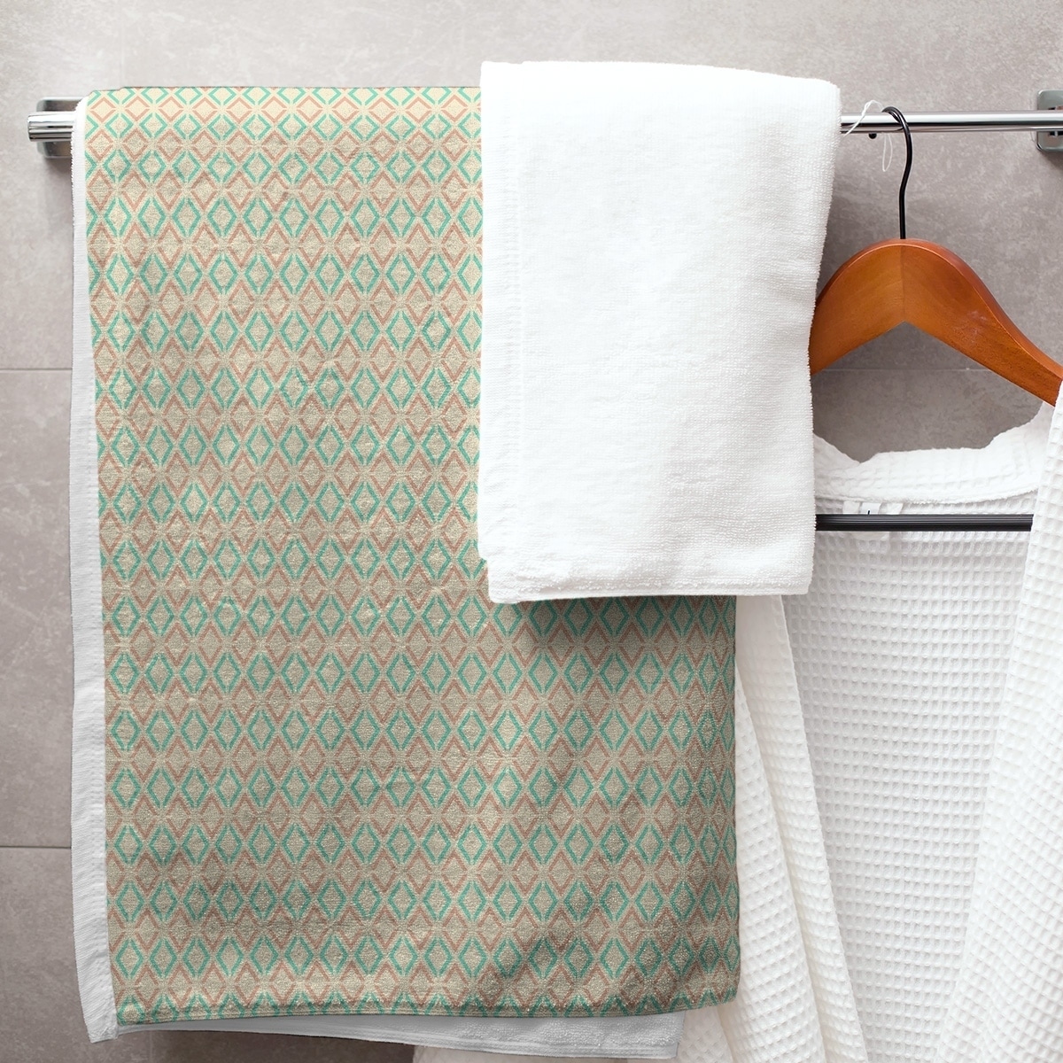 brown and green bath towels