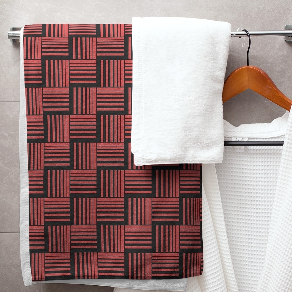 Narrow Vertical Stripes - White and Burgundy Red Hand & Bath Towel by  StripesShop