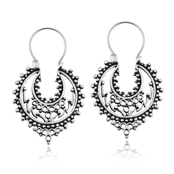 Shop Handmade Stylish Vintage Ornamental Crescent Moon Sterling Silver Dangle Earrings (Thailand ...