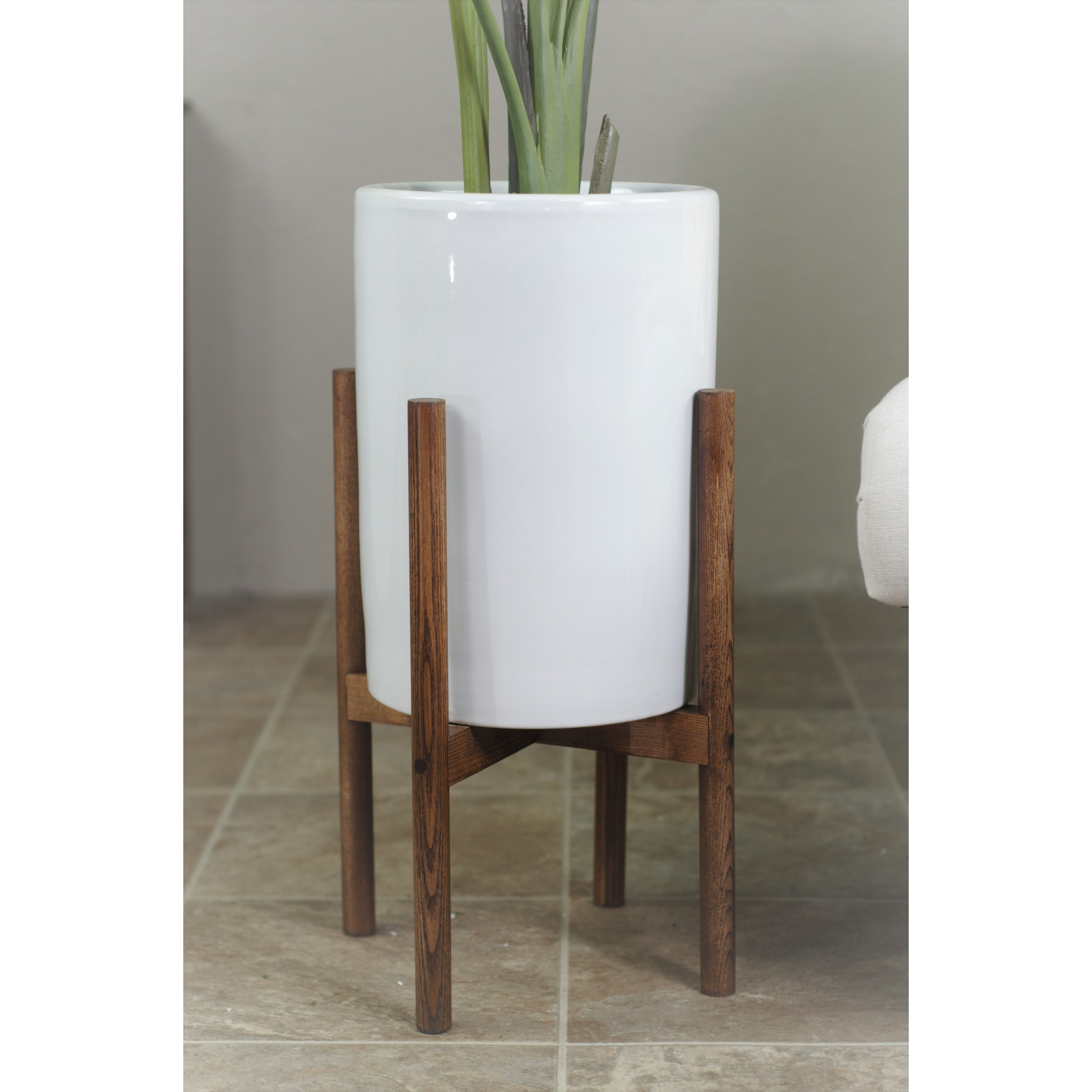 Modern 10 x 8 inch Lacquered White Stoneware Pot Planter