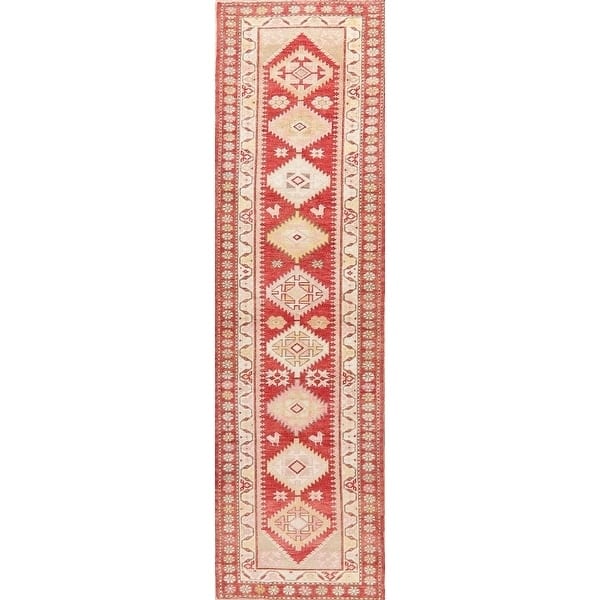 Kazak Diamond Oriental Hand Knotted Wool Turkish Rug - 10'3" x 2'10" Runner