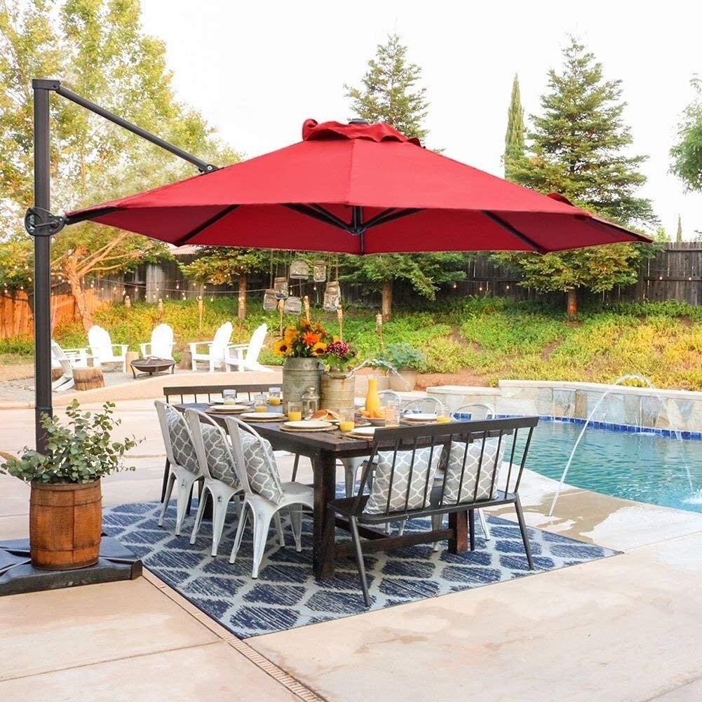 Shop Black Friday Deals On Acapulco 11 Foot Dark Red Offset Cantilever Umbrella With Cross Base By Havenside Home Overstock 28501107