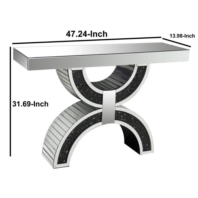 Wood and Mirror Console Table with Geometric Style Base, Clear and Black