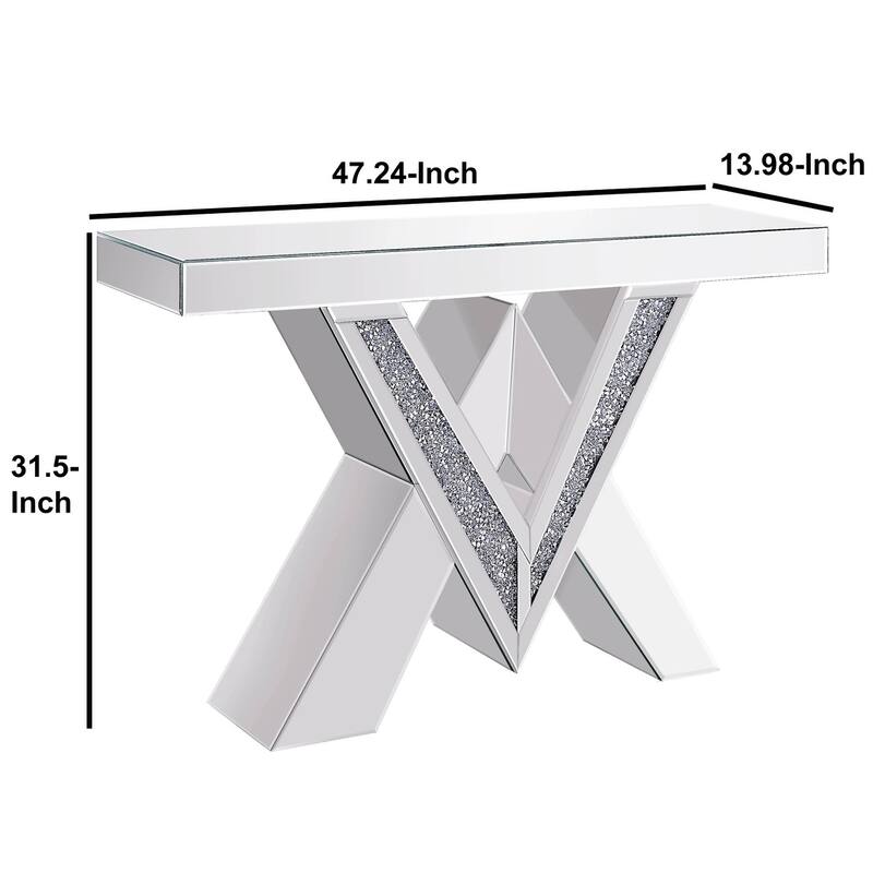 Wood and Mirror Console Table with Interlocking V Shape Base, Clear ...