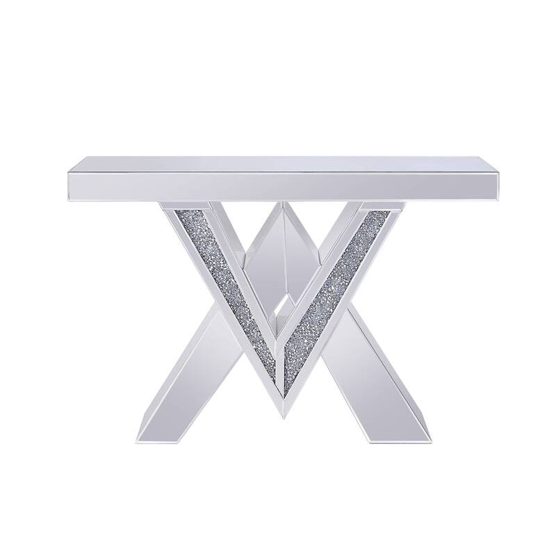 Wood and Mirror Console Table with Interlocking V Shape Base, Clear ...