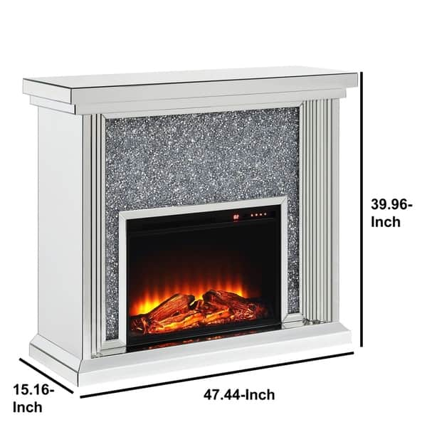 Wood and Mirror Electric Fireplace with Faux Crystals Inlay, Clear - On ...