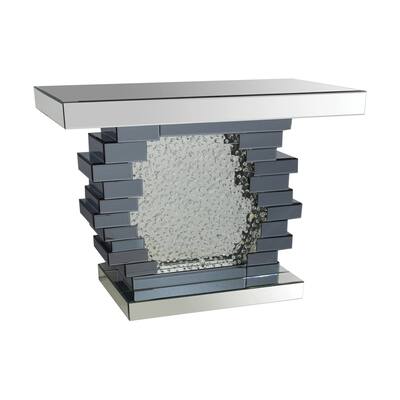 Wood and Mirror Console Table with Studded Faux Crystals, Black and Clear