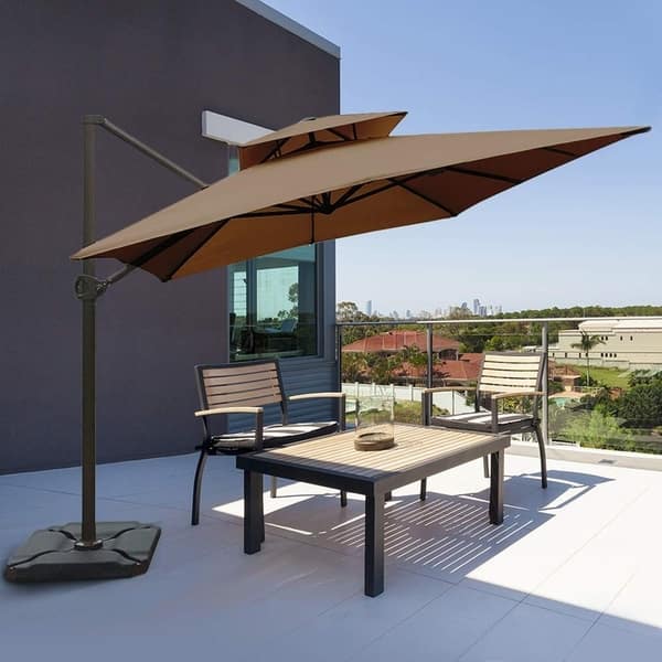 Shop Black Friday Deals On 9ft X 12ft Rectangular Offset Cantilever Umbrella Dual Wind Vent Patio Hanging Umbrella With Cross Base Cocoa Overstock 28501223