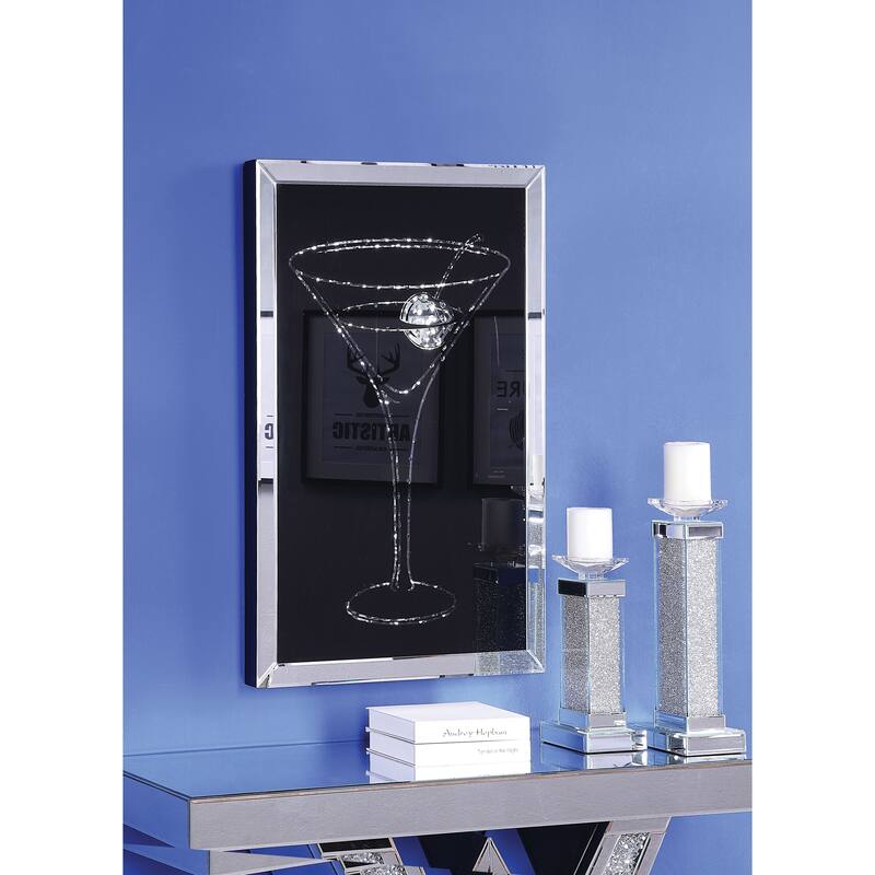 Wood and Mirror Martini Glass Wall Art, Clear and Black